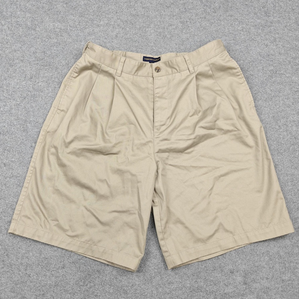 Cambridge Classics Shorts Mens 36 Beige 11" Inseam Pleated Chino Casual Summer